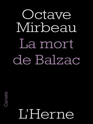 cover image of La mort de Balzac (édition préfacée par François L'Yvonnet)
